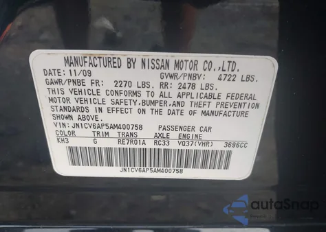 2010 Infiniti G37 Sport z USA, uszkodzony, nr VIN JN1CV6AP5AM400758